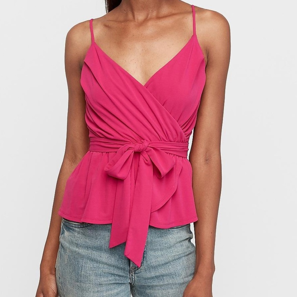 Express Pleated Wrap Front Peplum Cami